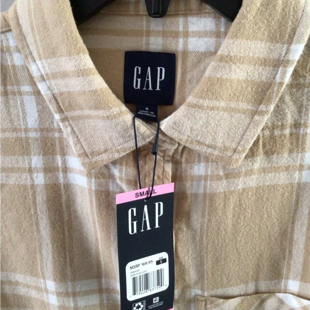 2/$12 GAP Tan Plaid Flannel Shirt - Picture 2 of 4